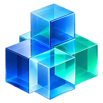 Modular glass blocks in blue and green assembled into a cluster.