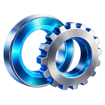 A steel gear interlocking with a polished blue ring.